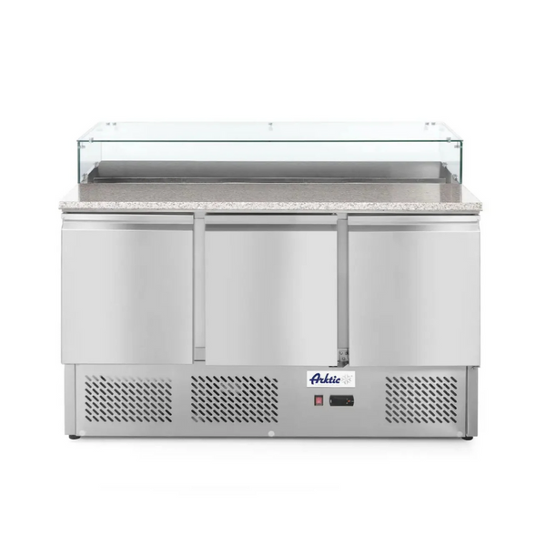 Arktic Pizza-Kühltisch mit drei Türen, 380 L, GN 1/1, Granit-Arbeitsfläche, 230V/310W